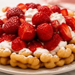 Strawberry shortcake funnel cake